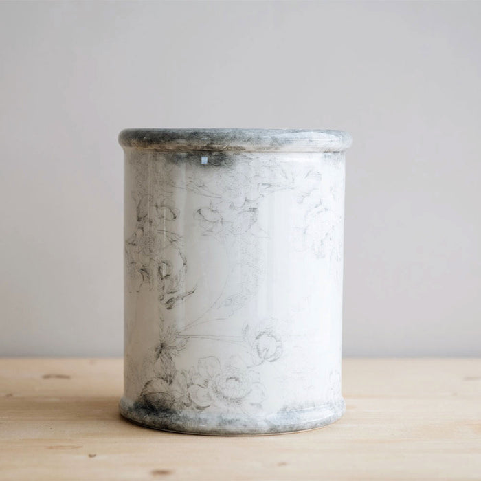 Hand-Painted Ceramic Crock - Grey Garden