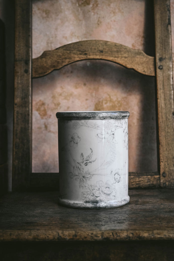 Hand-Painted Ceramic Crock - Grey Garden