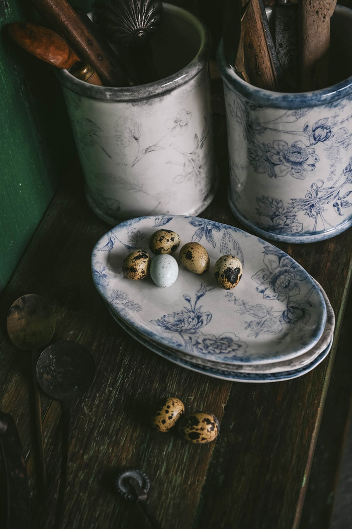 Hand-Painted Ceramic Crock - Grey Garden