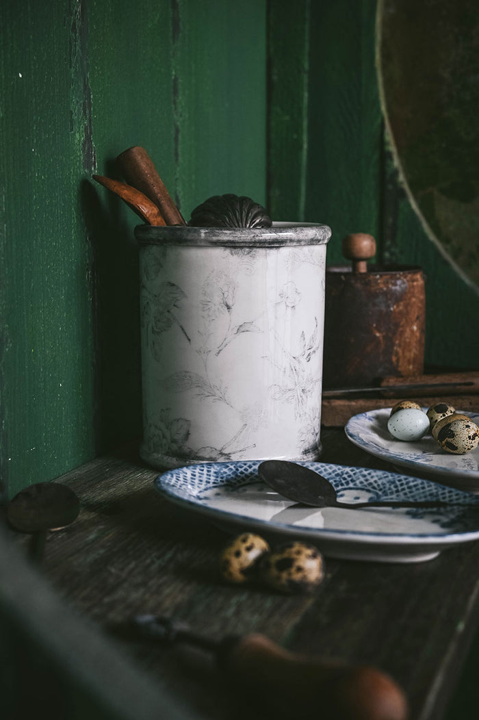 Hand-Painted Ceramic Crock - Grey Garden