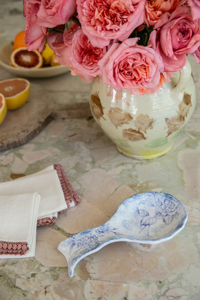 Hand-Painted Ceramic Spoon Rest - Blue Garden