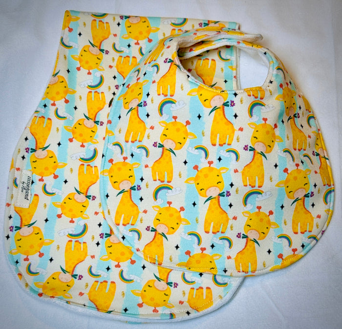 Handmade Baby Bib & Burp Cloth Set | Crab & Giraffe Feeding Gift