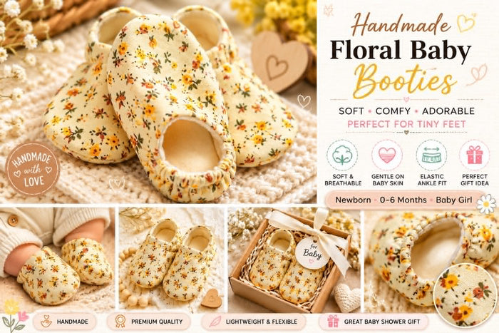 Handmade Floral Baby Booties for Newborn Girls | Soft Sole Shoes
