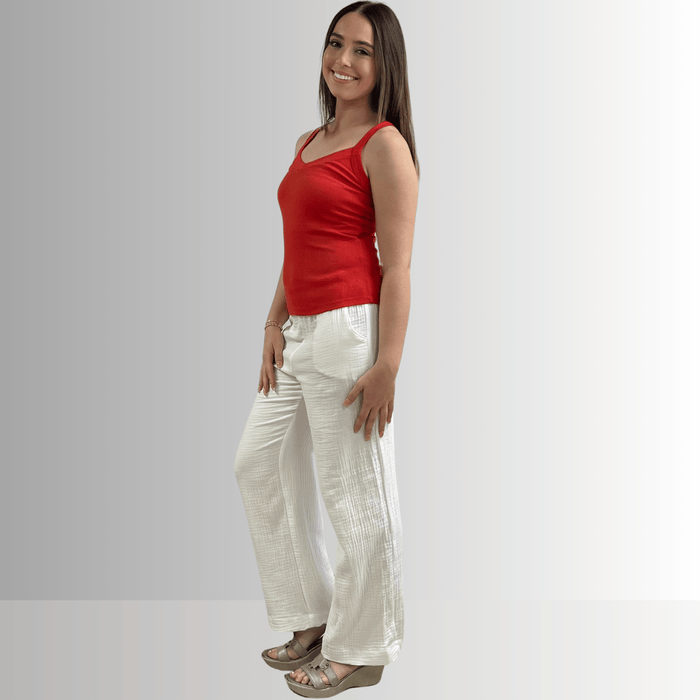 Harmony Premium Crimson Red Cotton Tank Top - Ribbed Design