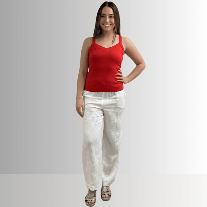 Harmony Premium Crimson Red Cotton Tank Top - Ribbed Design