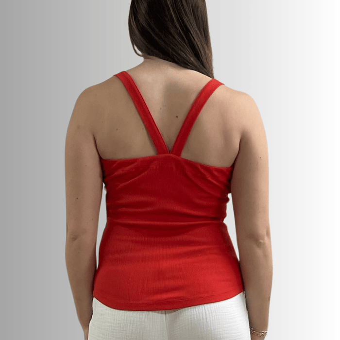 Harmony Premium Crimson Red Cotton Tank Top - Ribbed Design