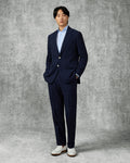 Harrison Virgin Wool Silk Linen Stretch Morse Code Suit Navy