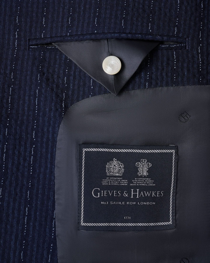 Harrison Virgin Wool Silk Linen Stretch Morse Code Suit Navy