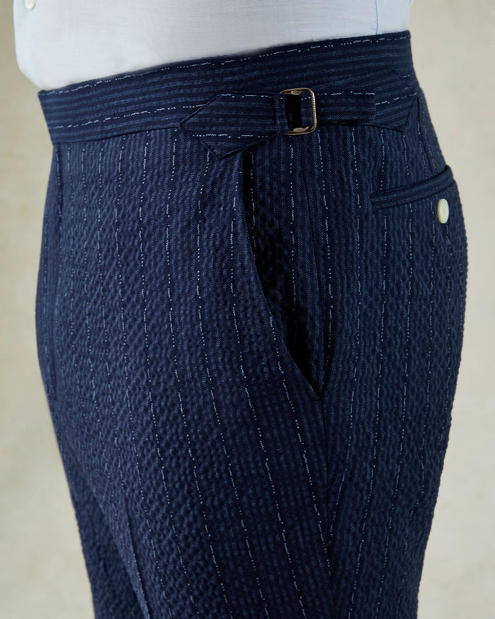 Harrison Virgin Wool Silk Linen Stretch Morse Code Suit Navy