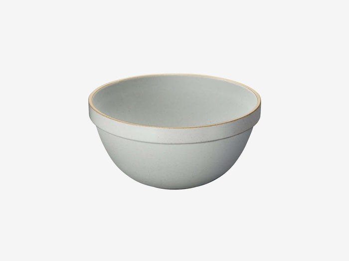 Hasami porcelain large deep round bowl in gloss grey with smooth curves and subtle gold rim.