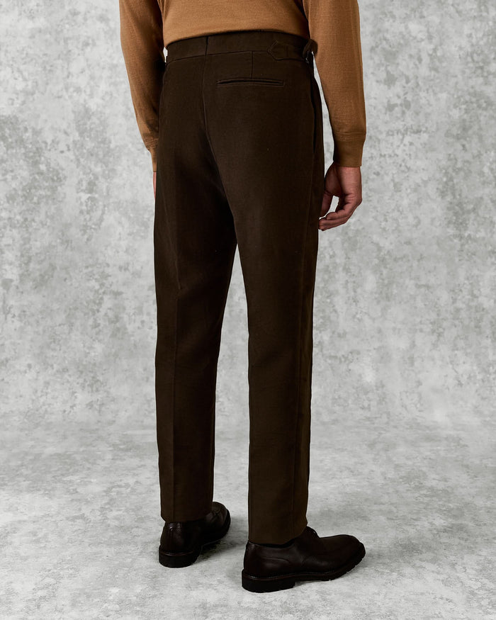 Hayter Pleated Trouser Moleskin Dark Brown