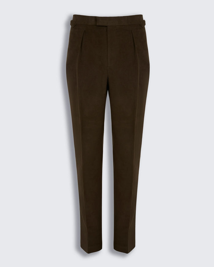 Hayter Pleated Trouser Moleskin Dark Brown