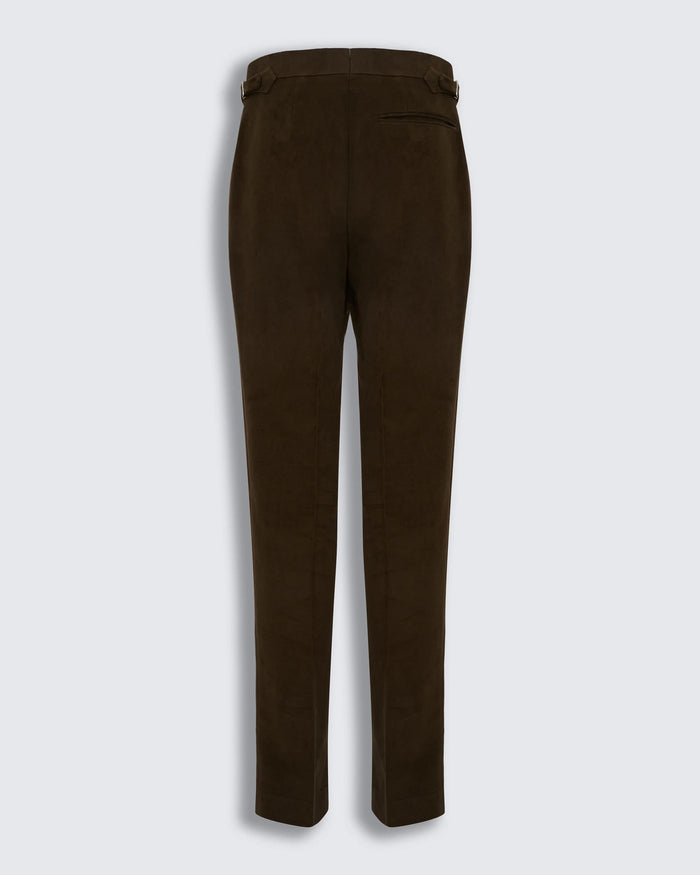 Hayter Pleated Trouser Moleskin Dark Brown