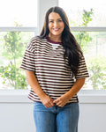 NEW! Hazel Contrast Striped Top - Dark Brown & Burgundy Mine