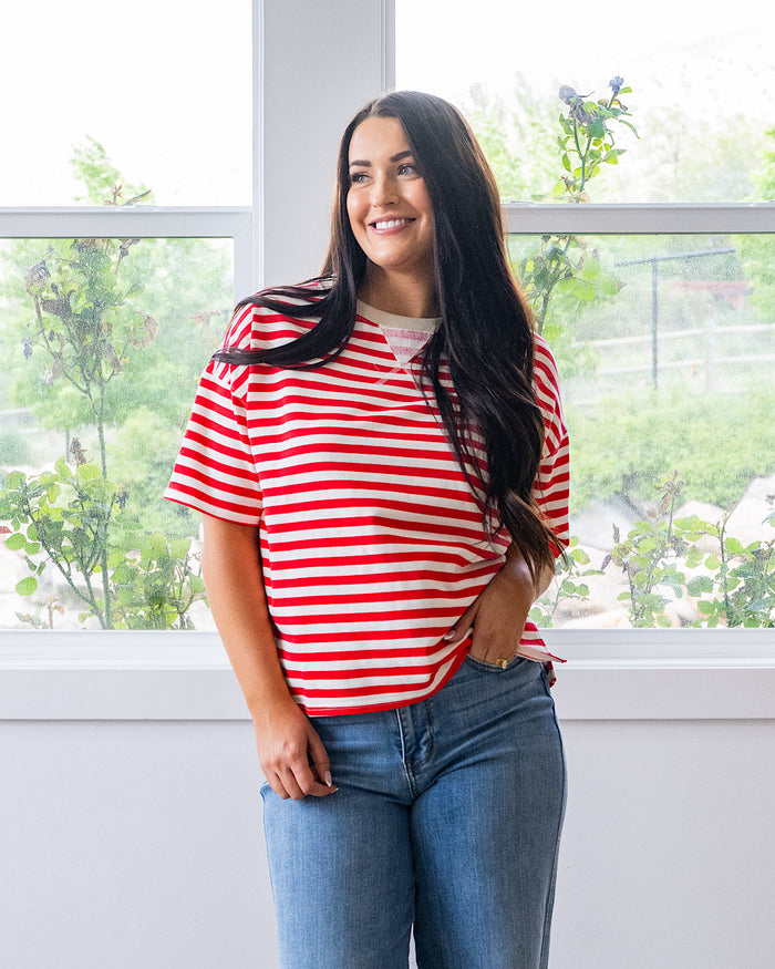 Hazel Contrast Striped Top - Color Options Available! Mine Red