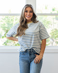 Hazel Contrast Striped Top - Color Options Available! Mine Dusty Blue