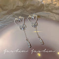 Heart Pearl Bow Crystal Earrings fashionnsio
