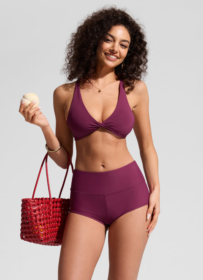 CRZ YOGA Women's Swimwear High Rise Boyshort Bikini Bottom 2.5'' Fuchsia