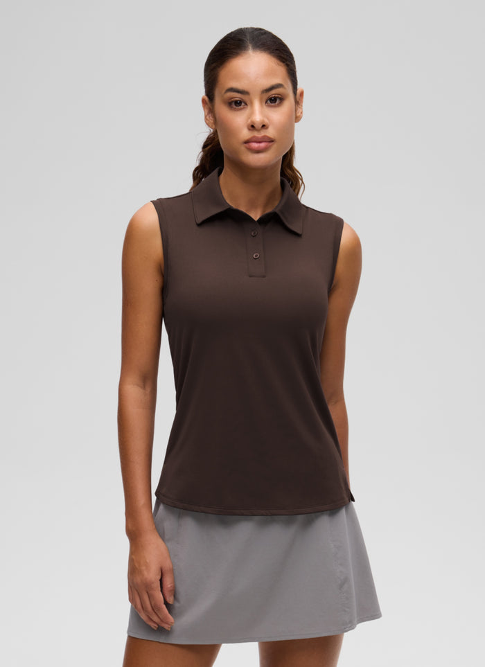 CRZ YOGA Women's Golf Tennis Hip Length Slim Fit Sleeveless Polo Hot Fudge Brown