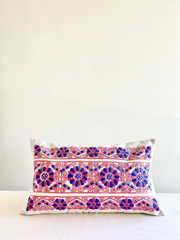 Historic Hungarian Pink & Blue Embroidered Pillow