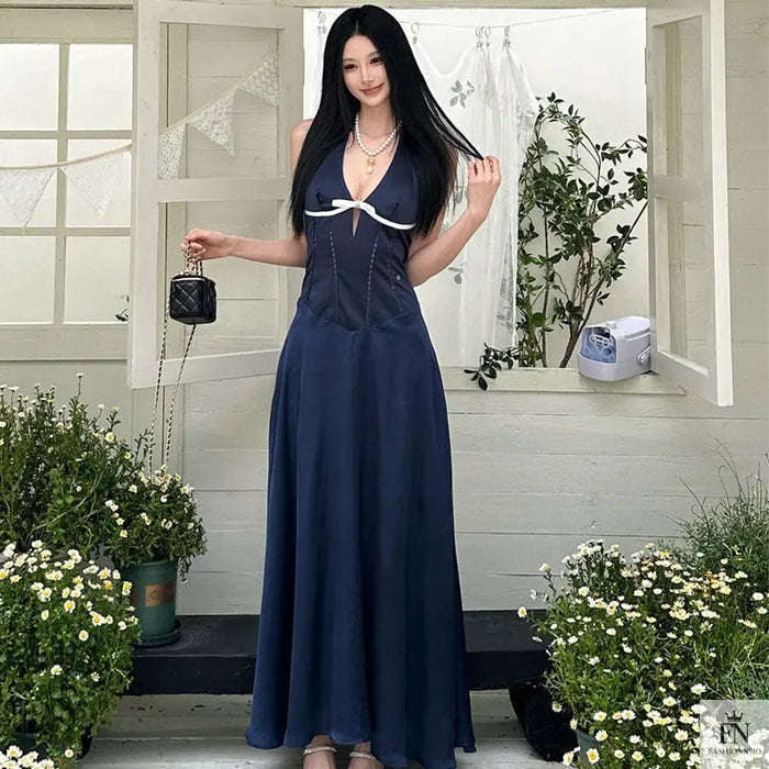 Hollow-out Halter Gown Dress - Fashionnsio