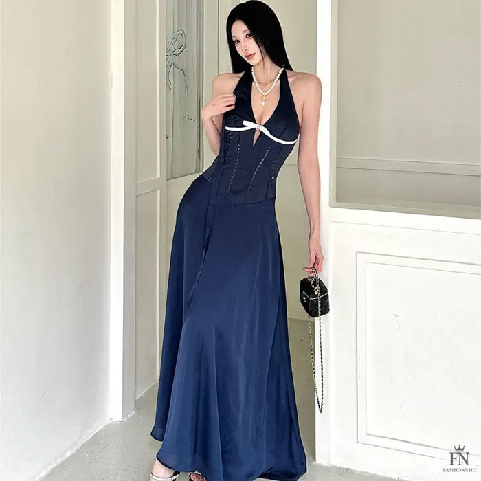 Hollow-out Halter Gown Dress - Fashionnsio