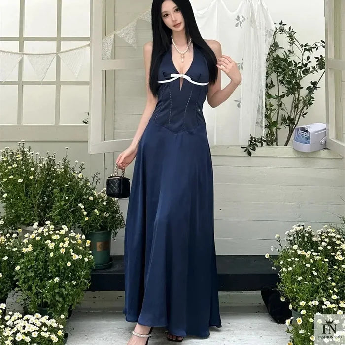 Hollow-out Halter Gown Dress - Fashionnsio