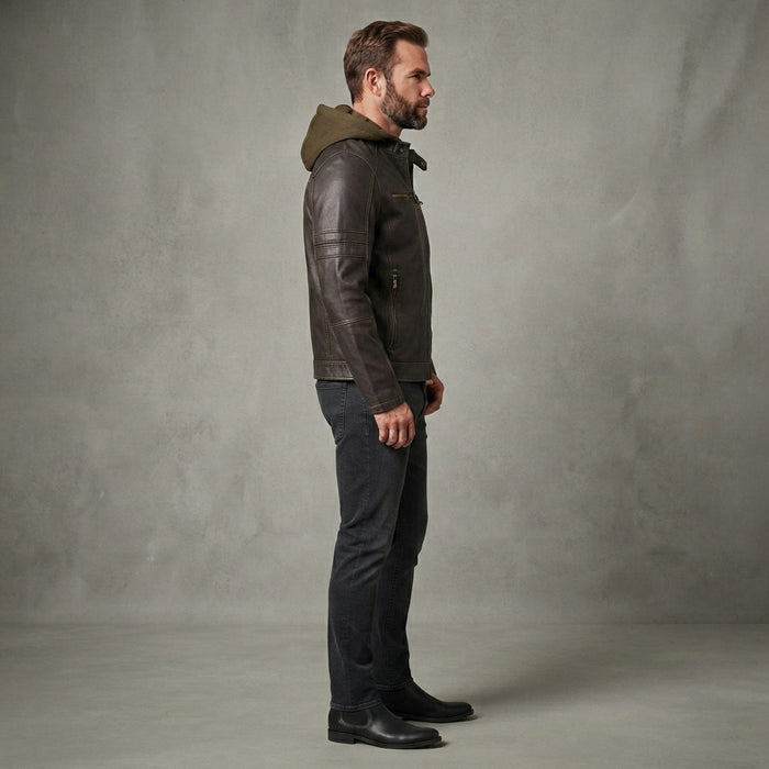 Hooded Leather Jacket For Men