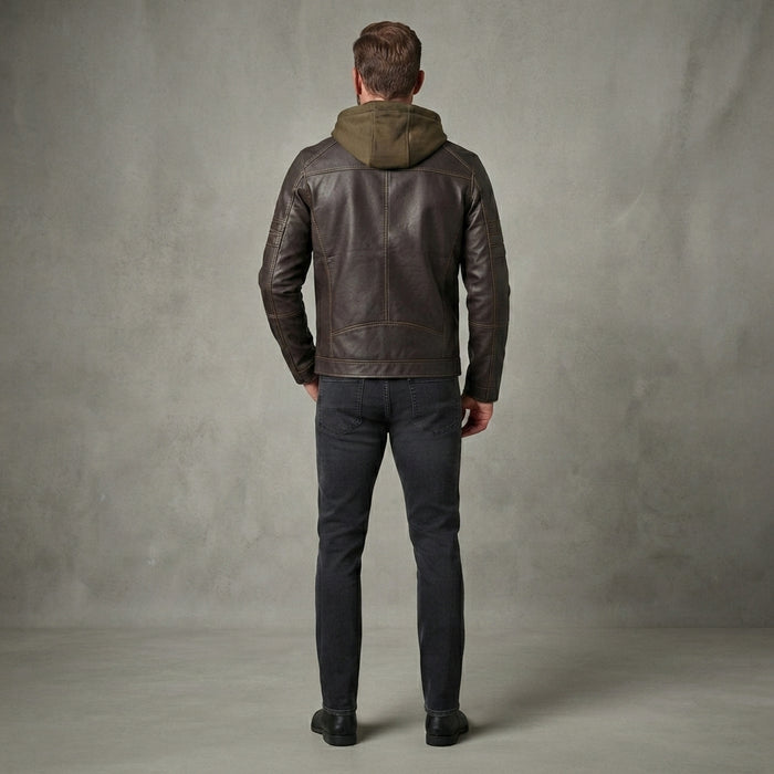 Hooded Leather Jacket For Men