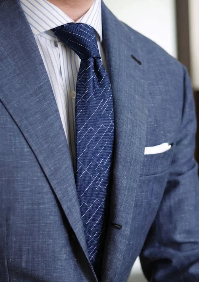 Ink Blue Linear Grid Tie - SARTORO