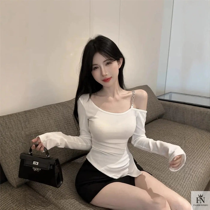Irregular Diagonal Cold Shoulder Top - Fashionnsio