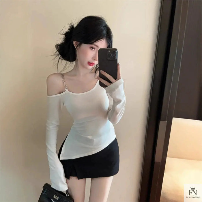 Irregular Diagonal Cold Shoulder Top - Fashionnsio