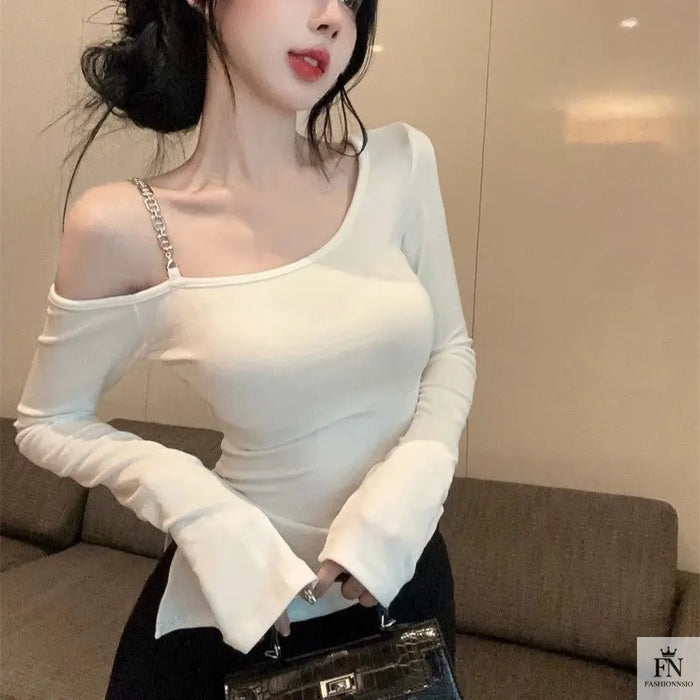 Irregular Diagonal Cold Shoulder Top - Fashionnsio