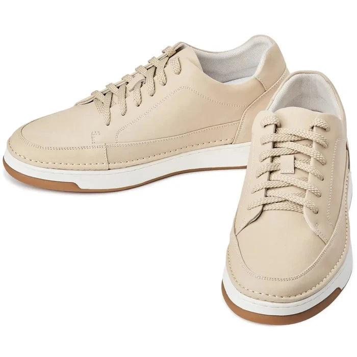 Ivory White Suede Elevated Leather Sneakers - 2.6 Inches Taller - SARTORO