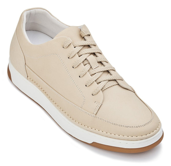 Ivory White Suede Elevated Leather Sneakers - 2.6 Inches Taller - SARTORO