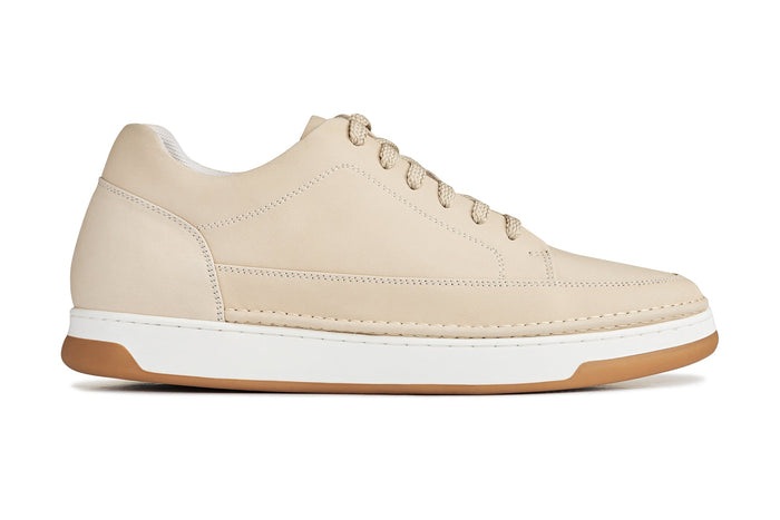 Ivory White Suede Elevated Leather Sneakers - 2.6 Inches Taller - SARTORO
