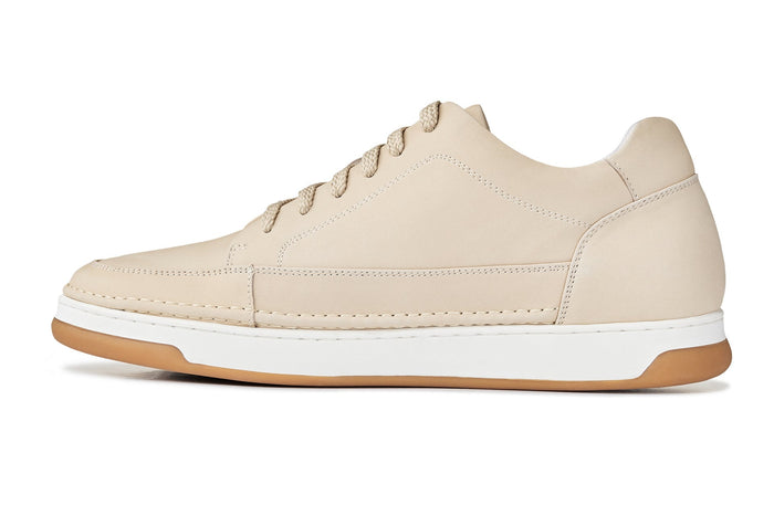 Ivory White Suede Elevated Leather Sneakers - 2.6 Inches Taller - SARTORO