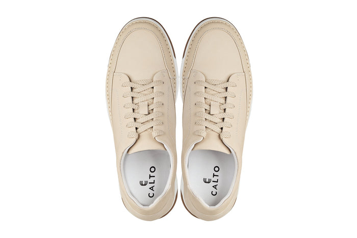 Ivory White Suede Elevated Leather Sneakers - 2.6 Inches Taller - SARTORO