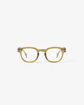 Izipizi Readers Style C in Golden Green, square shape, lightweight, flexible arms, and comfortable reading glasses.