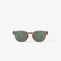 Izipizi Style C Havane sunglasses with a retro frame, green lenses, and UV protection, designed in France.