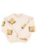 Jacquard Sweater Ecru with Flowers