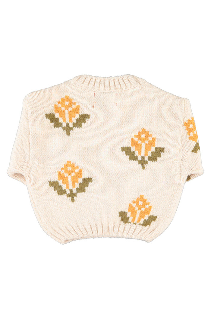 Jacquard Sweater Ecru with Flowers