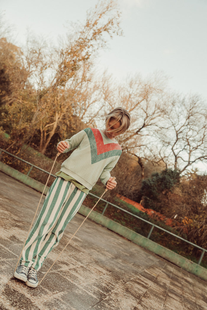 Jogging Pants Ecru & Green Stripes