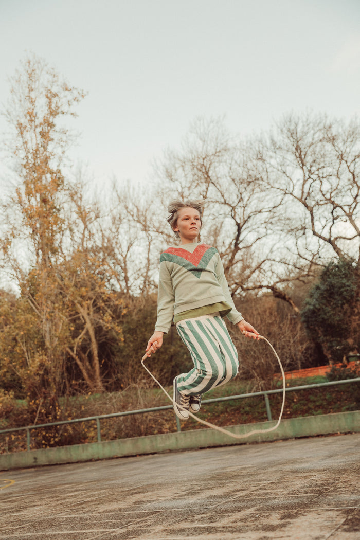 Jogging Pants Ecru & Green Stripes