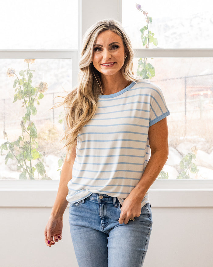 Juliet Striped Ribbed Top - Ivory & Blue FINAL SALE Staccato