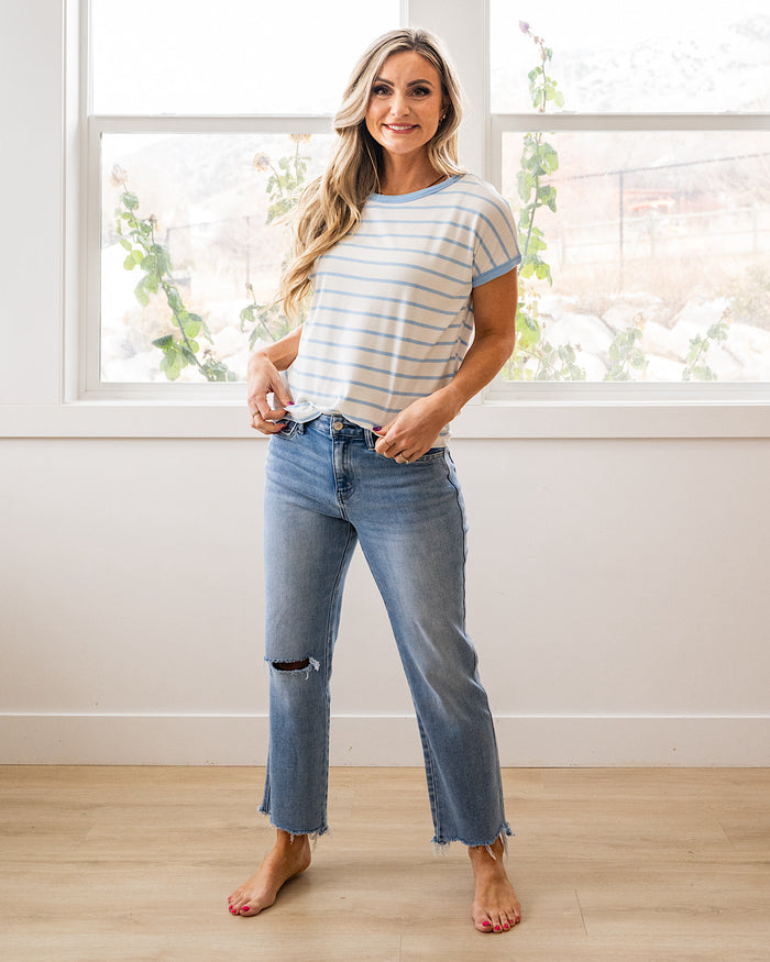 Juliet Striped Ribbed Top - Ivory & Blue FINAL SALE Staccato