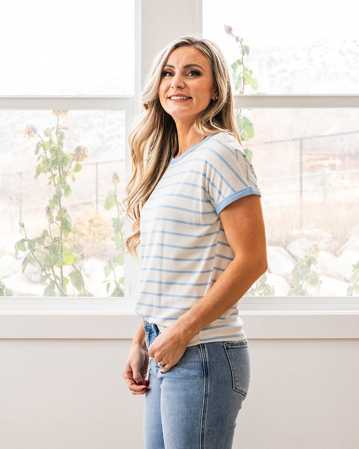 Juliet Striped Ribbed Top - Ivory & Blue FINAL SALE Staccato