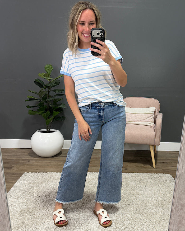 Juliet Striped Ribbed Top - Ivory & Blue FINAL SALE Staccato