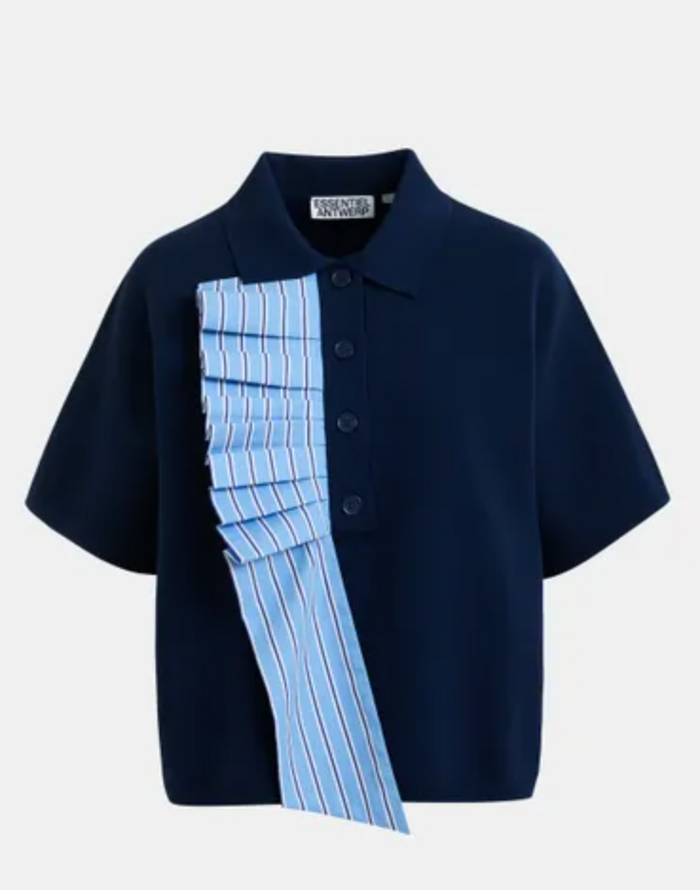 Navy shirt with a blue plaid panel on a white background