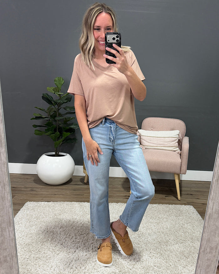 Kathryn Drop Shoulder V Neck Top - Dark Taupe Hyfve